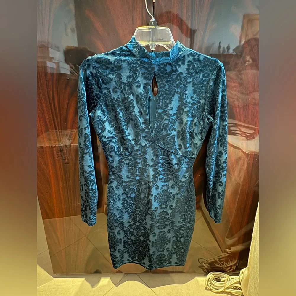 Windsor Teal Velvet Dress with Black Patterns - Picture 2 of 2